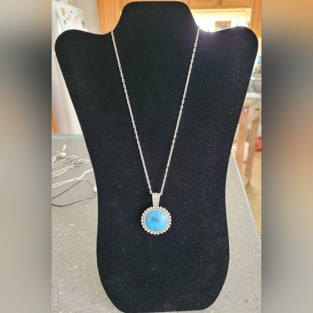 Vintage Silver and Turquoise Blue  Pendant Necklace By Alise Sheehan